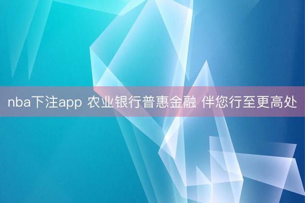 nba下注app 农业银行普惠金融 伴您行至更高处