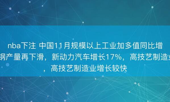nba下注 中国11月规模以上工业加多值同比增4.8%,粗钢产量再下滑,新动力汽车增长17%,高技艺制造业增长较快