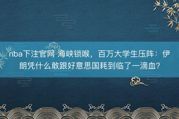 nba下注官网 海峡锁喉，百万大学生压阵：伊朗凭什么敢跟好意思国耗到临了一滴血？