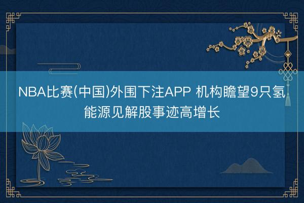 NBA比赛(中国)外围下注APP 机构瞻望9只氢能源见解股事迹高增长