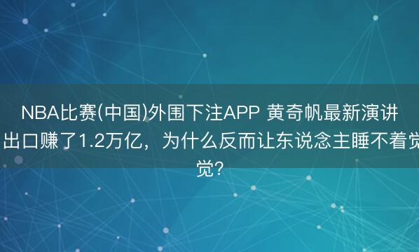 NBA比赛(中国)外围下注APP 黄奇帆最新演讲：出口赚了1.2万亿，为什么反而让东说念主睡不着觉？