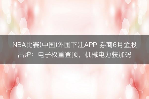 NBA比赛(中国)外围下注APP 券商6月金股出炉:电子权重登顶,机械电力获加码