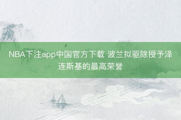 NBA下注app中国官方下载 波兰拟驱除授予泽连斯基的最高荣誉